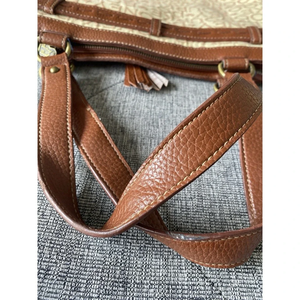 Vtg DOONEY & BOURKE Beige/Tan‎ SIGNATURE JACQUARD Canvas/Leather SATCHEL
